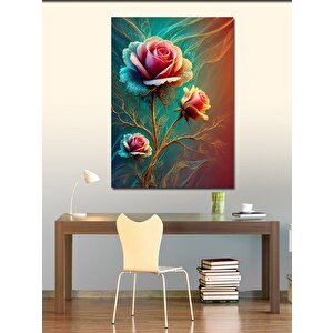 Kanvas Tablo Pembe Ve Mavi Gül 100x140 cm