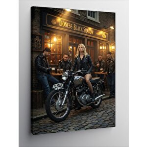 Kanvas Tablo Motorcu Kadın Ve Grup 70x100 cm