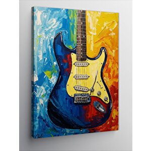 Kanvas Tablo Mavi Elektro Gitar Çizimi