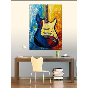 Kanvas Tablo Mavi Elektro Gitar Çizimi 100x140 cm