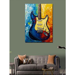 Kanvas Tablo Mavi Elektro Gitar Çizimi 100x140 cm