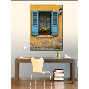 Kanvas Tablo Mavi Panjurlu Sarı Ev 50x70 cm