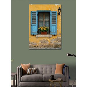 Kanvas Tablo Mavi Panjurlu Sarı Ev 50x70 cm