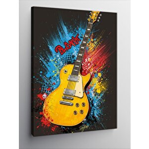 Kanvas Tablo Renk Patlamasıyla Sarı Elektro Gitar 100x140 cm