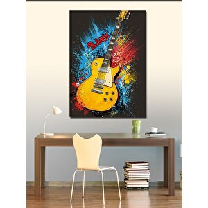 Kanvas Tablo Renk Patlamasıyla Sarı Elektro Gitar 100x140 cm