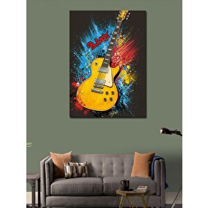 Kanvas Tablo Renk Patlamasıyla Sarı Elektro Gitar 100x140 cm