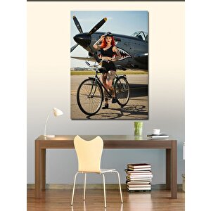 Kanvas Tablo Vintage Bisiklet Kadın 70x100 cm