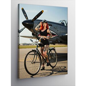 Kanvas Tablo Vintage Bisiklet Kadın 100x140 cm