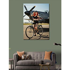 Kanvas Tablo Vintage Bisiklet Kadın 100x140 cm