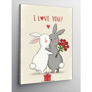 Kanvas Tablo "seni Seviyorum" Tavşan Çizimi 70x100 cm