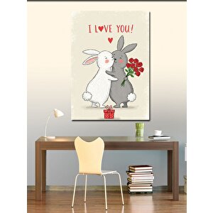 Kanvas Tablo "seni Seviyorum" Tavşan Çizimi 70x100 cm