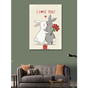 Kanvas Tablo "seni Seviyorum" Tavşan Çizimi 70x100 cm