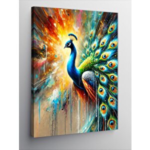 Kanvas Tablo Renkli Tüyleriyle Tavuskuşu 100x140 cm