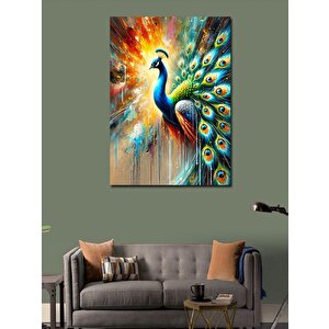 Kanvas Tablo Renkli Tüyleriyle Tavuskuşu 100x140 cm