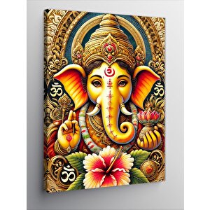 Kanvas Tablo Tanrı Ganesha Ve Lotus Çiçeği 70x100 cm