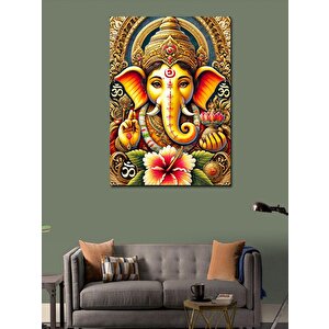 Kanvas Tablo Tanrı Ganesha Ve Lotus Çiçeği 50x70 cm