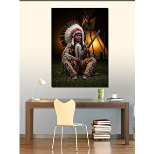 Kanvas Tablo Kızılderili Şef Ve Çadır 50x70 cm