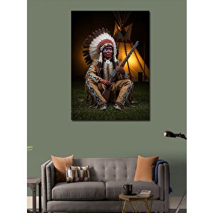 Kanvas Tablo Kızılderili Şef Ve Çadır 50x70 cm