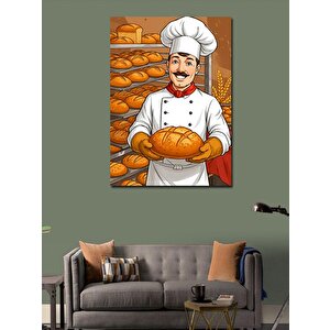 Kanvas Tablo Ekmek Tutan Şef Portresi 70x100 cm