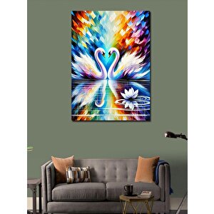 Kanvas Tablo Renkli Kuğu Ve Lotus Çiçeği 50x70 cm