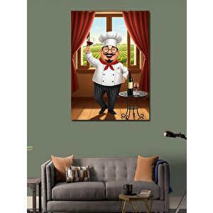 Kanvas Tablo Şef Ve Mutfağı Çizimi 50x70 cm