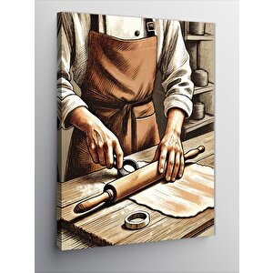 Kanvas Tablo Hamur Açan Şef Figürü 100x140 cm