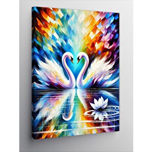 Kanvas Tablo Renkli Kuğu Ve Lotus Çiçeği 70x100 cm