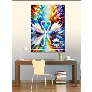 Kanvas Tablo Renkli Kuğu Ve Lotus Çiçeği 70x100 cm