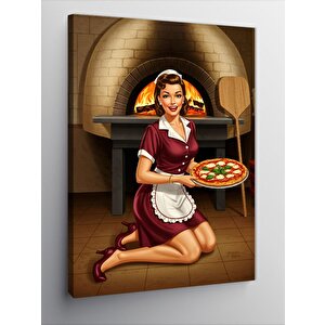 Kanvas Tablo Pizza Yaparken Şef Kadın 100x140 cm