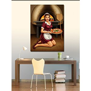 Kanvas Tablo Pizza Yaparken Şef Kadın 100x140 cm