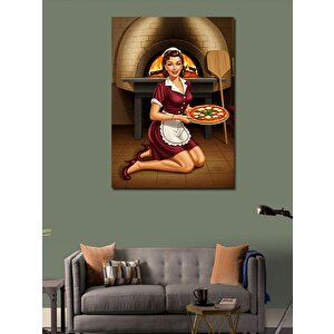 Kanvas Tablo Pizza Yaparken Şef Kadın 100x140 cm