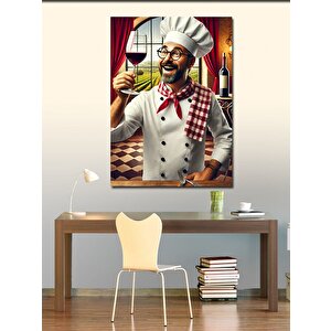Kanvas Tablo Şarap Tutan Şef 70x100 cm