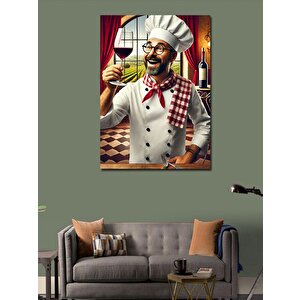 Kanvas Tablo Şarap Tutan Şef 70x100 cm