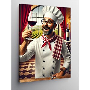 Kanvas Tablo Şarap Tutan Şef 50x70 cm