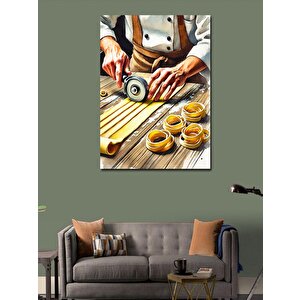 Kanvas Tablo Makarnacı Şef Ve Geleneksel El Sanatı 100x140 cm
