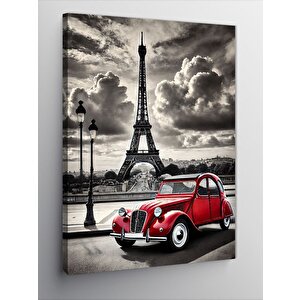 Kanvas Tablo Eyfel Kulesi Ve Klasik Araba 100x140 cm