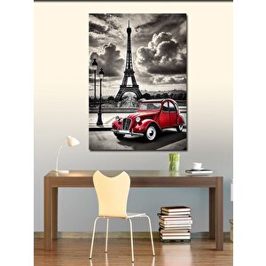 Kanvas Tablo Eyfel Kulesi Ve Klasik Araba 100x140 cm