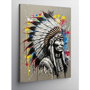 Kanvas Tablo Kızılderili Şef Ve Renkli Boya Efektleri 70x100 cm