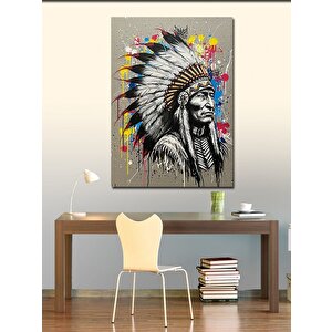 Kanvas Tablo Kızılderili Şef Ve Renkli Boya Efektleri 70x100 cm