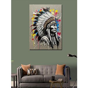 Kanvas Tablo Kızılderili Şef Ve Renkli Boya Efektleri 70x100 cm