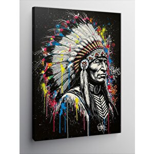 Kanvas Tablo Kızılderili Şef Ve Geleneksel Tüyler 70x100 cm