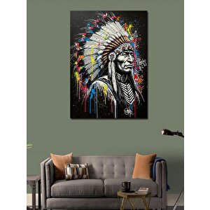 Kanvas Tablo Kızılderili Şef Ve Geleneksel Tüyler 70x100 cm