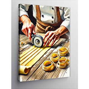 Kanvas Tablo Makarnacı Şef Ve Geleneksel El Sanatı 70x100 cm