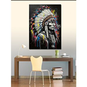 Kanvas Tablo Kızılderili Şef Ve Geleneksel Tüyler 100x140 cm