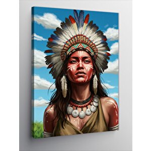 Kanvas Tablo Kızılderili Şef Ve Geleneksel Güzellik 100x140 cm