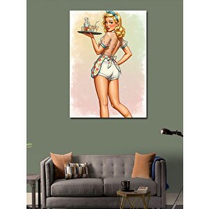 Kanvas Tablo Retro Şef Kadın Ve Tepsi 70x100 cm