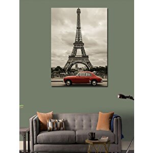 Kanvas Tablo Eyfel Kulesi Ve Kırmızı Araba 50x70 cm