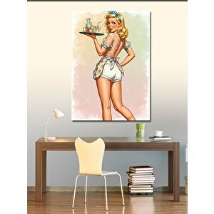 Kanvas Tablo Retro Şef Kadın Ve Tepsi 100x140 cm