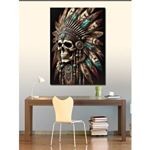 Kanvas Tablo Kızılderili Şefi Ve Kafatası 100x140 cm