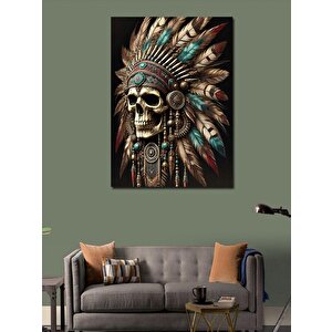 Kanvas Tablo Kızılderili Şefi Ve Kafatası 100x140 cm